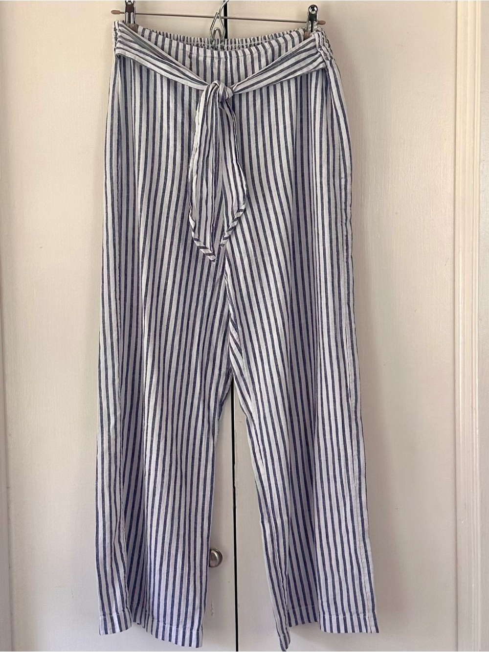 Beach Lunch Lounge Striped Tie-Waist Wide-Leg Pants - Blue & White